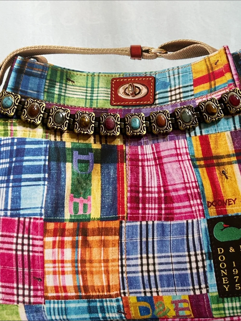 Vintage 1990 metal Bracelet with semitones, Turquoise, Red and tiger eyes & more